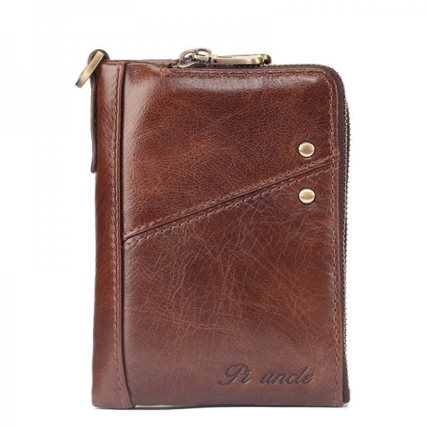 Men's leather zipper short wallet