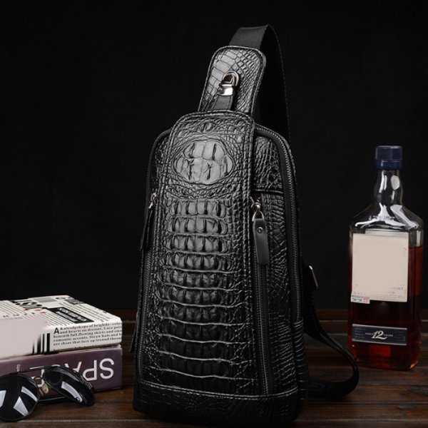 Men's Chest Bag Crocodile Pattern One Shoulder Messenger Bag Fashion One Shoulder